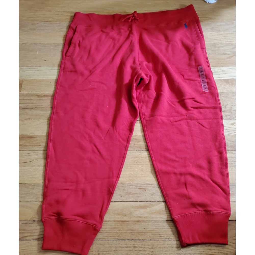 Polo Ralph Lauren Mens Red Fleece Jogger Sweatpants XXL Blue Pony Logo NWT
